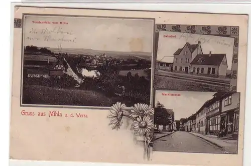 53715 Ak Gruß aus Mihla an der Werra Bahnhof usw. um 1915