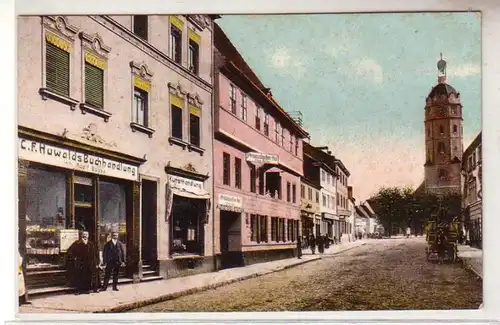 53706 Ak Sangerhausen kylische Straße mit Jakobikirche um 1910