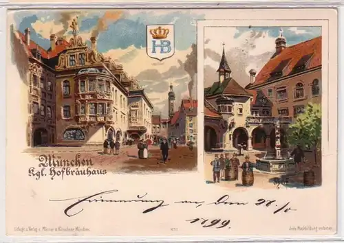 53653 Ak Lithographie München königliches Hofbräuhaus 1899