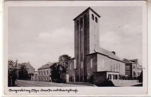 53619 Ak Angerburg in Ostpreussen Straße mit Kreuzkirche um 1940