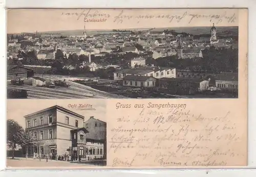 53588 Mehrbild Ak Gruß aus Sangerhausen Totalansicht, Café Kolditz 1904