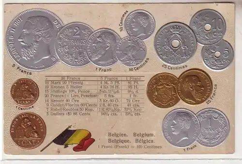 53566 Präge Ak Belgien mit Abbildungen von Münzen um 1900