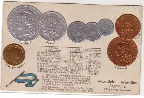 53564 Ak de marque Argentine avec des images de pièces de monnaie vers 1900