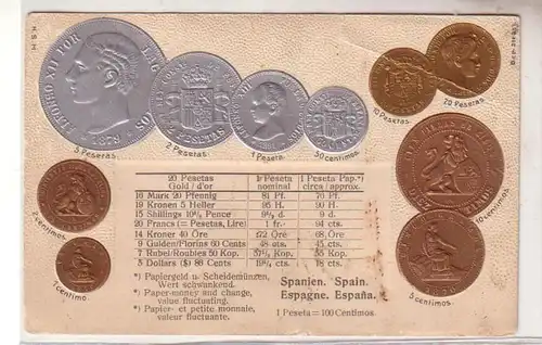 53560 Präge Ak Spanien mit Abbildungen von Münzen um 1900