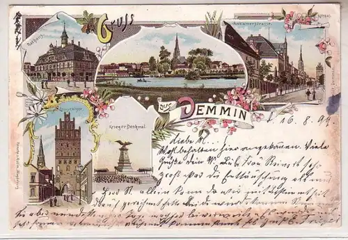 53547 Ak Lithographie Salutation de Demmin 1899