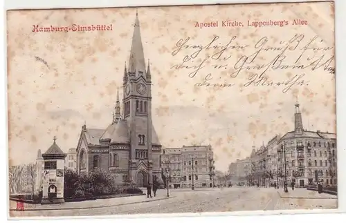 53525 Ak Hambourg Eimsbüttel Apôtre Eglise Lappenberg's Allee 1904