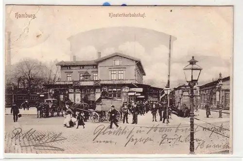 53520 Ak Hamburg Klosterthorbahnhof mit Pferdekutschen 1903