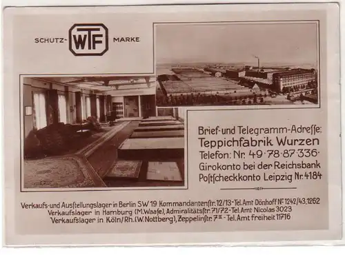 53479 Reklame Ak Teppichfabrik Wurzen um 1930