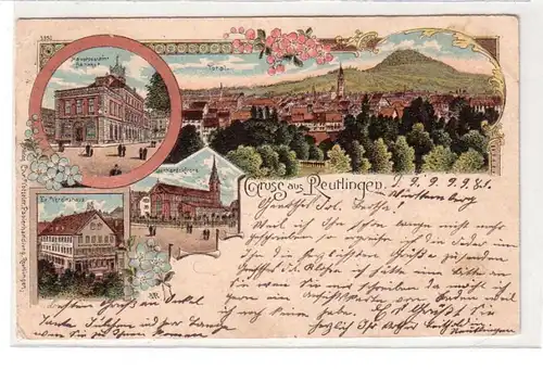 53463 Ak Lithographie Gruss de Reutlingen Bureau de poste gare etc 1899