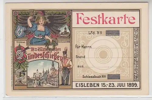 53443 Festkarte 18. Mitteldeutsches Bundesschießen Eisleben 1899