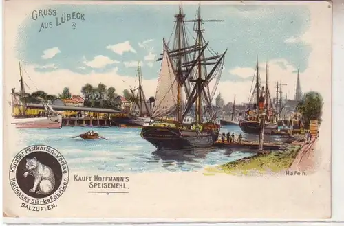53422 Reklame Ak Gruss aus Lübeck im Hafen um 1900