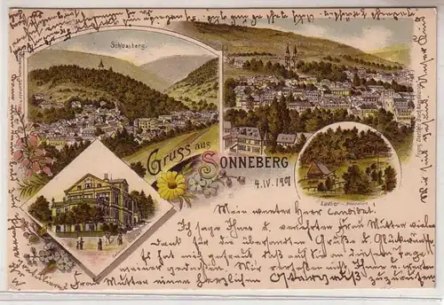 53360 Ak Lithographie Gruss aus Sonneberg 1901