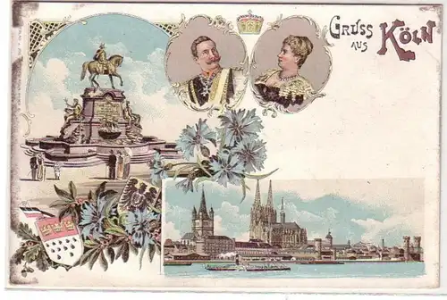 53343 Ak Lithographie Salutation de Cologne Kaiser Wilhelm et Auguste Victoria vers 1900