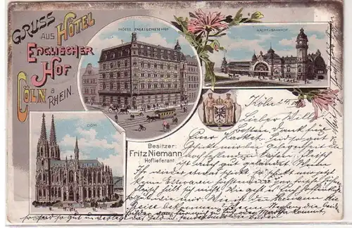 53337 Ak Lithographie Gruß aus Köln Hotel englischer Hof 1900
