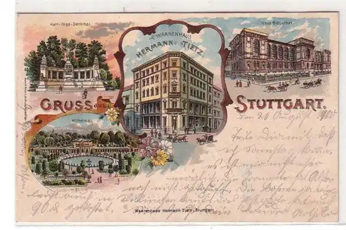 53336 Ak Lithographie Salutation de Stuttgart Warenhaus Tietz 1900