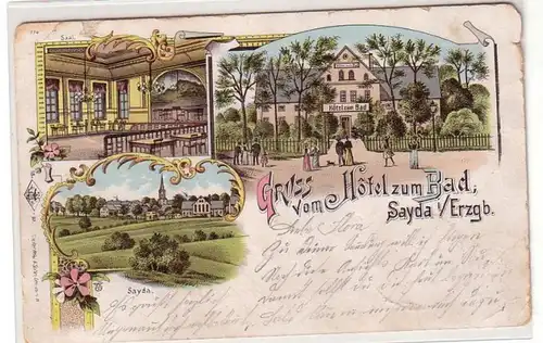 53256 Ak Lithographie Gruß aus Sayda Hotel zum Bad 1903