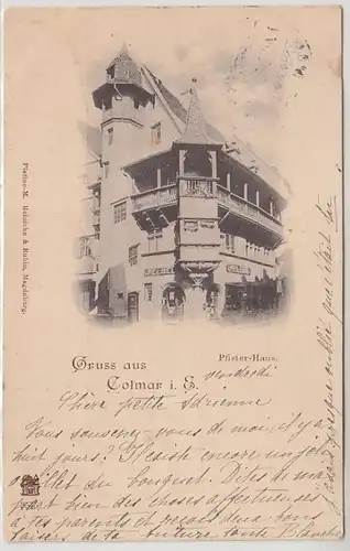 53160 Ak Salutation de Colmar dans la Maison Alsace Pfister 1899
