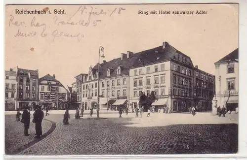 53127 Ak Reichenbach i. Schl. Ring mit Hotel schwarzer Adler 1918