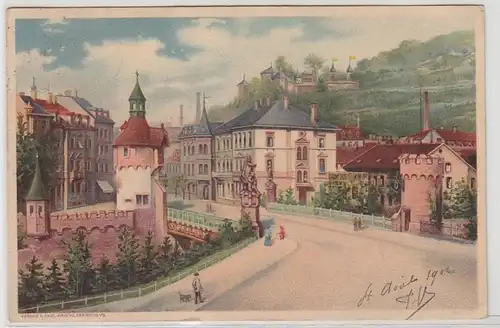 53079 Ak Lithographie Freiburg i.B. Brücke 1902