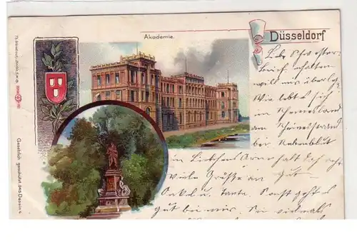 53072 Ak Lithographie Düsseldorf Akademie und Cornelius Denkmal 1906