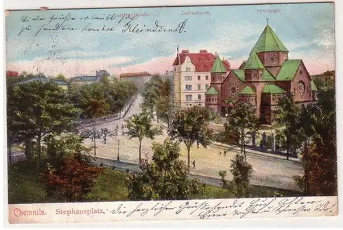 53067 Ak Chemnitz Stephansplatz mit Synagoge 1904