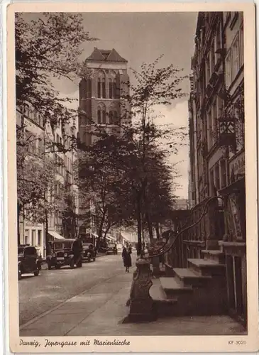 52981 Ak Danzig Jopengasse mit Marienkirche um 1930