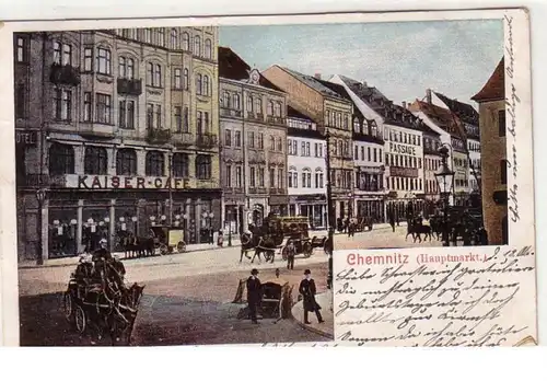 52956 Ak Chemnitz Hauptmarkt mit Kaiser Café 1904