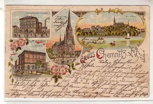 52955 Ak Lithographie Gruß aus Chemnitz Reichsbank usw. 1902