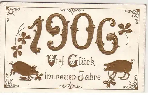52950 Neujahrs Präge Ak 2 Glücksschweine und Jahreszahl 1906