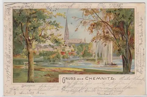 52946 Ak Lithographie Gruß aus Chemnitz Schlossteich 1903