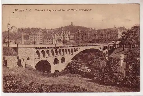 52941 Plauen Friedrich August Brücke mit Real Gymnasium 1910