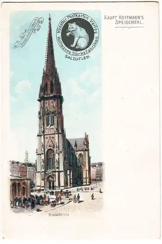 52933 Reklame Ak Lithographie Gruß aus Hamburg Nicolaikirche um 1900
