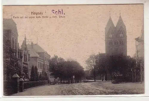 52892 Ak Haynau in Schlesien Katholische Kirche und Schule 1938