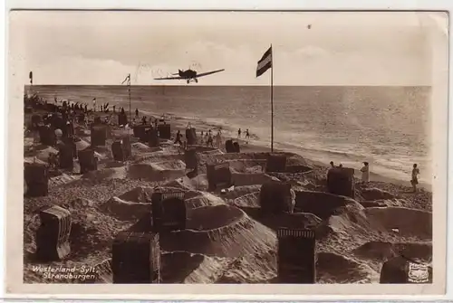 52873 Ak Westerland Sylt avion survole la plage 1929
