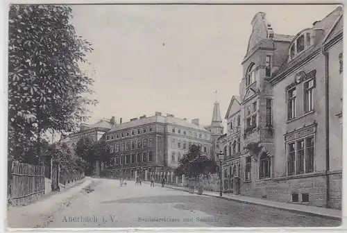 52853 Ak Auerbach i.V. Seminarstraße und Seminar 1909