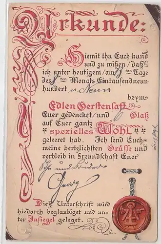 52833 Urkunden Ak München "Beim edlen Gerstensaft" um 1909