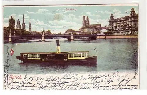 52831 Ak Zürich Quaibrücke mit Dampfer 1901