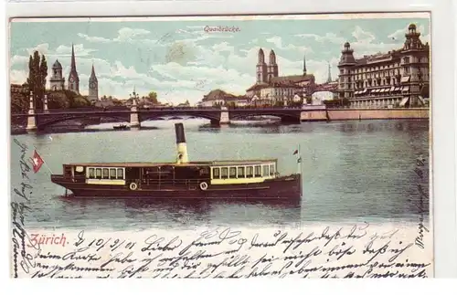 52831 Ak Zurich Quaipont avec vapeur 1901