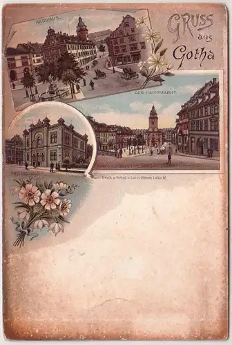 52813 Ak Lithographie Gruß aus Gotha Freimaurerloge usw. um 1900