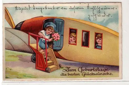 52785 Félicitations Ak Junkers avion avec les enfants 1938