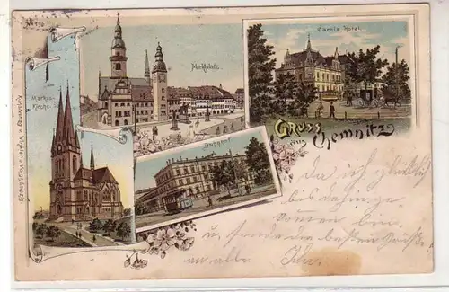 52713 Ak Lithographie Gruß aus Chemnitz Bahnhof usw. 1901