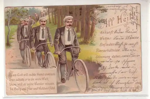52711 Humor Reim Ak Cycliste "All Heil!" 1904