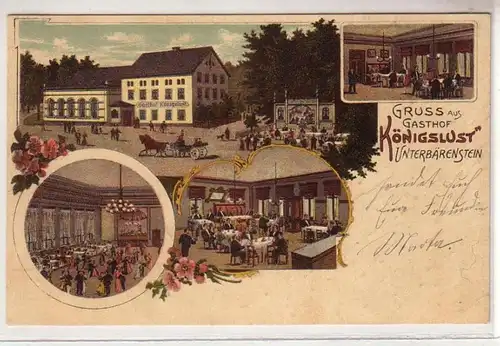52674 Ak Lithographie Gruss aus Gasthof "Königslust" Unterbärenstein 1915