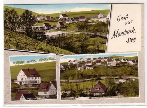 52611 Ak Salutation de Morsbach Sieg Café Pension Schneider vers 1960