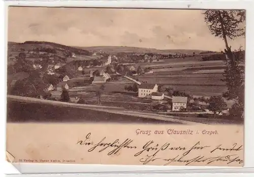 52591 Ak Gruß aus Clausnitz im Erzgebirge Totalansicht 1904