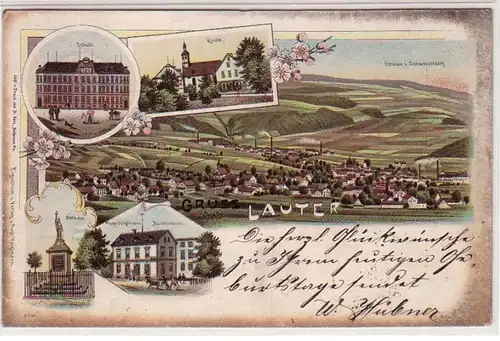 52559 Ak Lithographie Gruss aus Lauter Schule Kirche usw. 1899