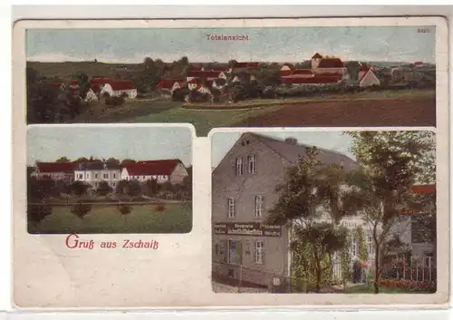 52372 Mehrbild Ak Gruß aus Zschaitz Totalansicht und Drogerie um 1930