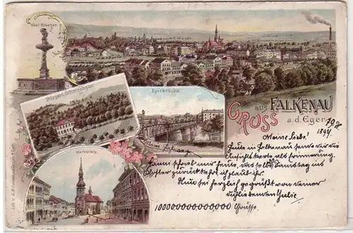 52267 Ak Lithographie Gruß aus Falkenau an der Eger 1897