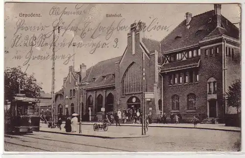 52259 Feldpost Ak Graudenz Gare avec tramway 1915