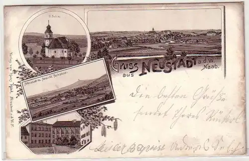 52229 Ak Lithographie Salutation de Neustadt à la Waldnaab 1900
